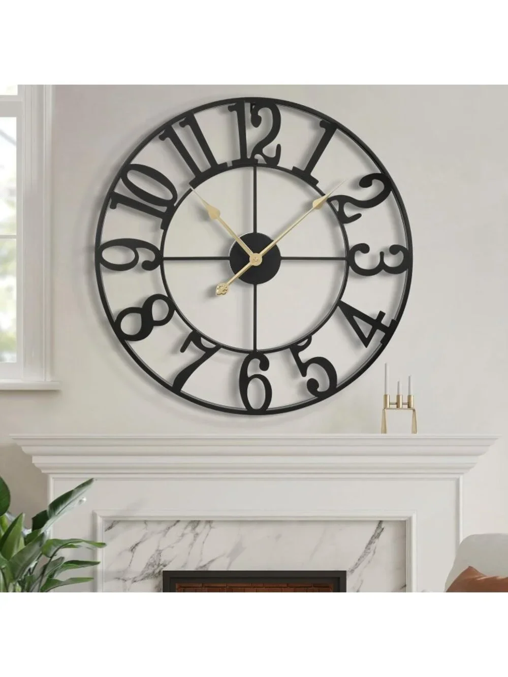 New 16in Large Silent Non-Ticking Black Metal Wall Clock Retro Farmhouse Decor